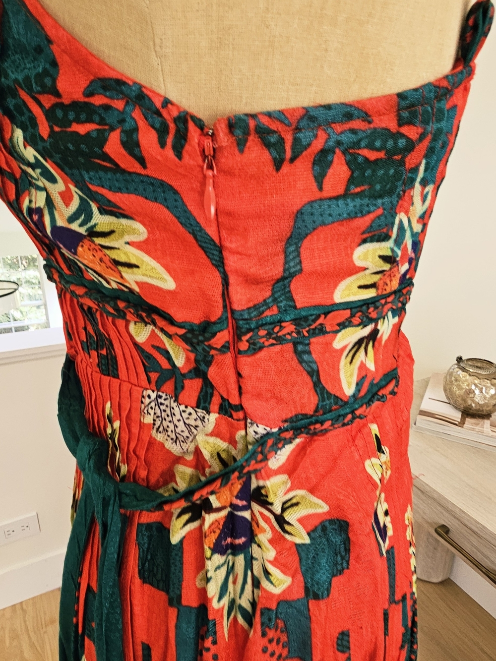 Bhanuni By Jyoti Red Floral Maxi Dress with Green Sash Maxi Dress XS - Picture 5 of 15